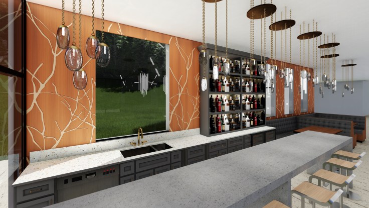 Lake House Great Room Bar with Reclaimed 3d Wood Panels