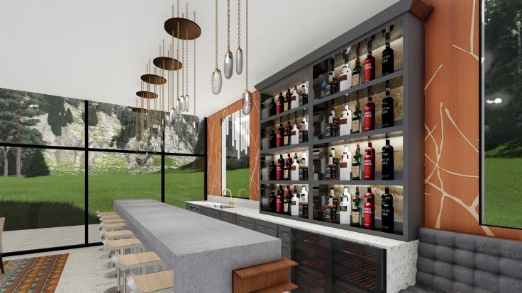 Lake House Great Room Bar onix backsplash