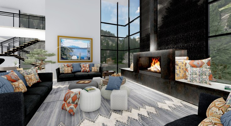 Lake House Sitting Room with Litracon see-through concrete wall